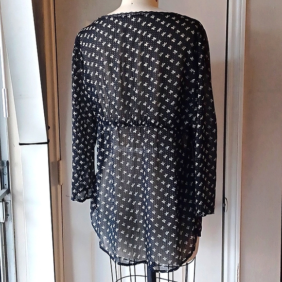 Black with Cream Bows Sheer Top With Lace Trim - Picture 3 of 5